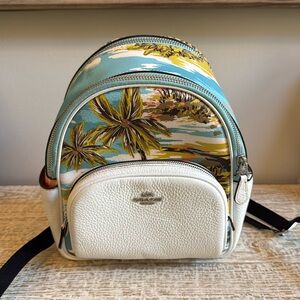 Coach White and Turquoise Tropical Print Mini Backpack